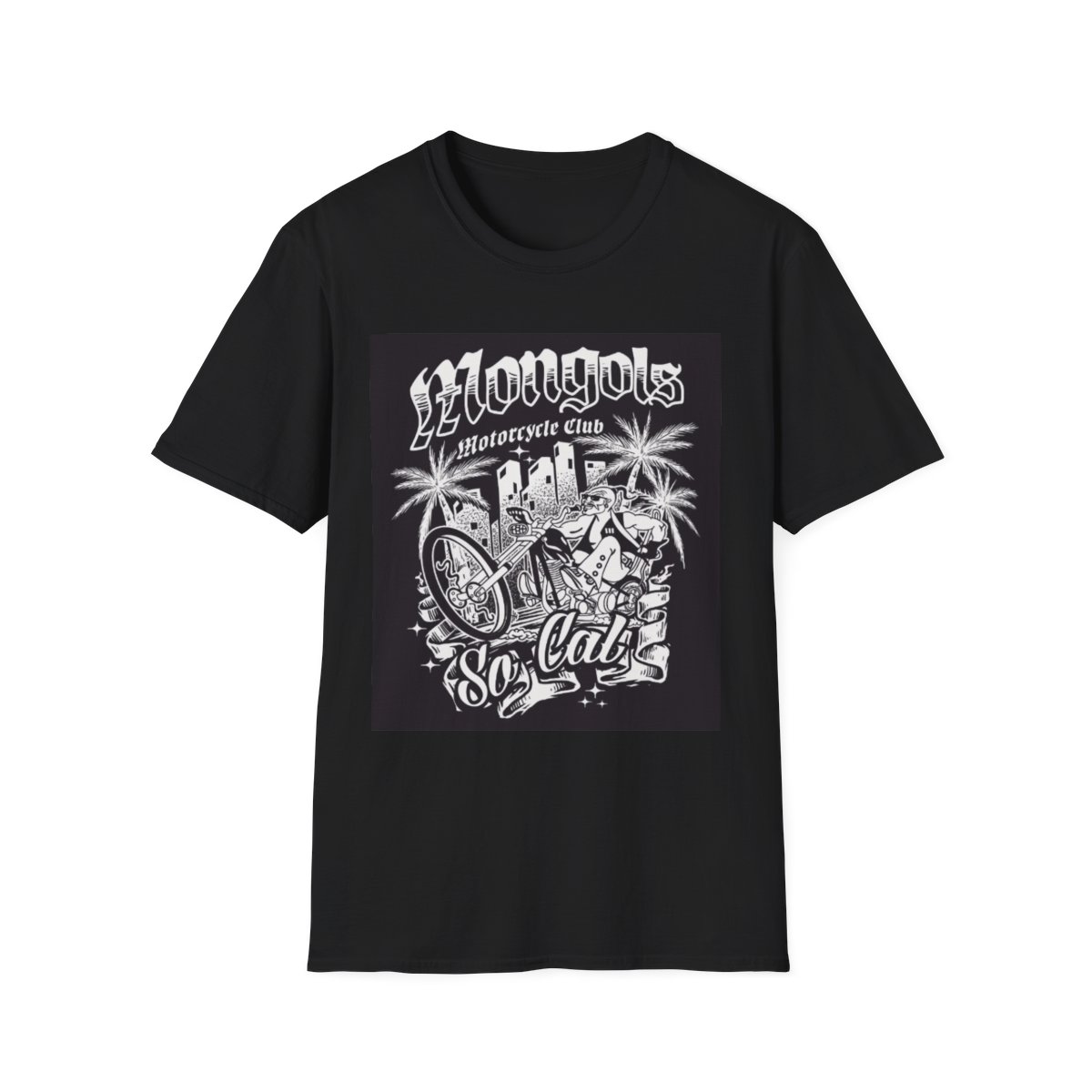 Mongols Motorcycle Club graphic T-Shirt | Vintage biker skyline palm trees | Mongols MC